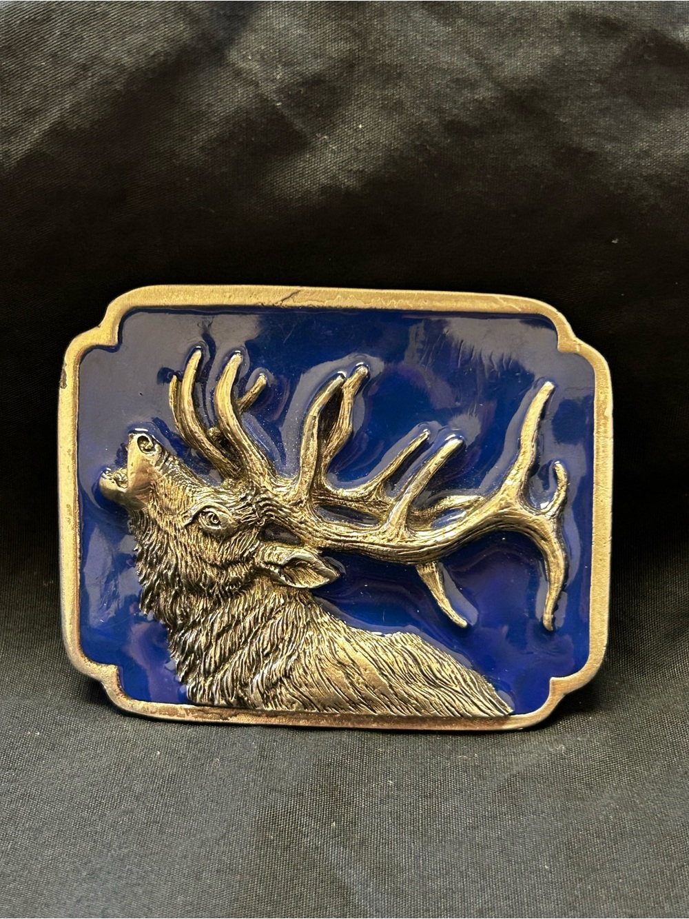 Antler Motif Blue Enamel Men's Belt Buckle